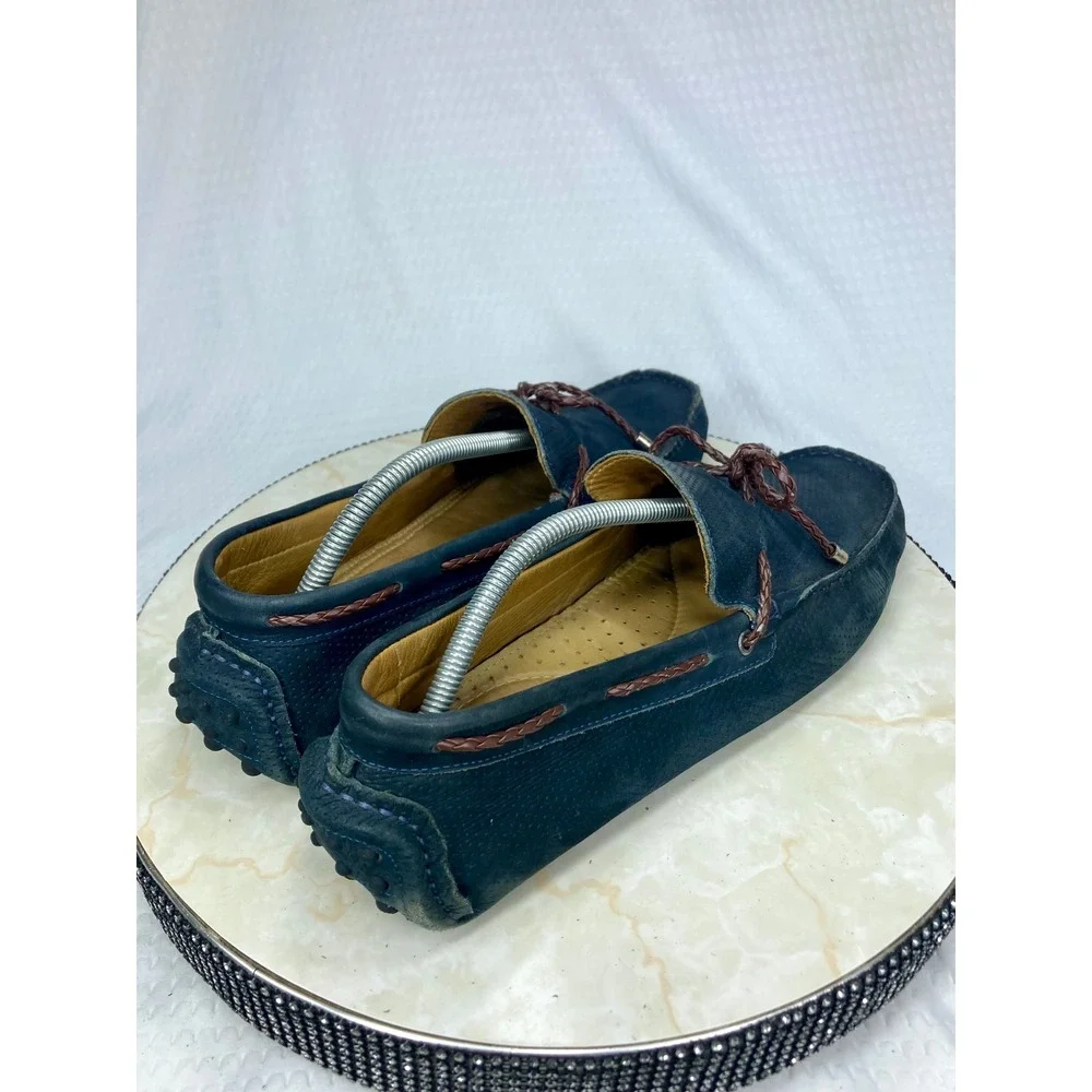 Mercanti Fiorentini Perforated Leather Driving Loafers Mens Navy  Preppy Shoe